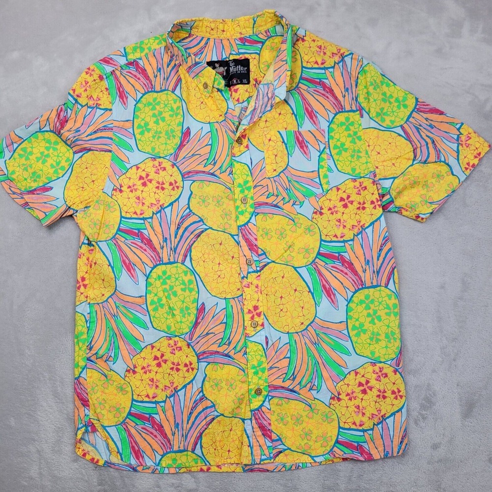 Chubbies Shirt Mens Medium Hawaiian Tiki Hula Luau Nutter Upside Down Pineapple